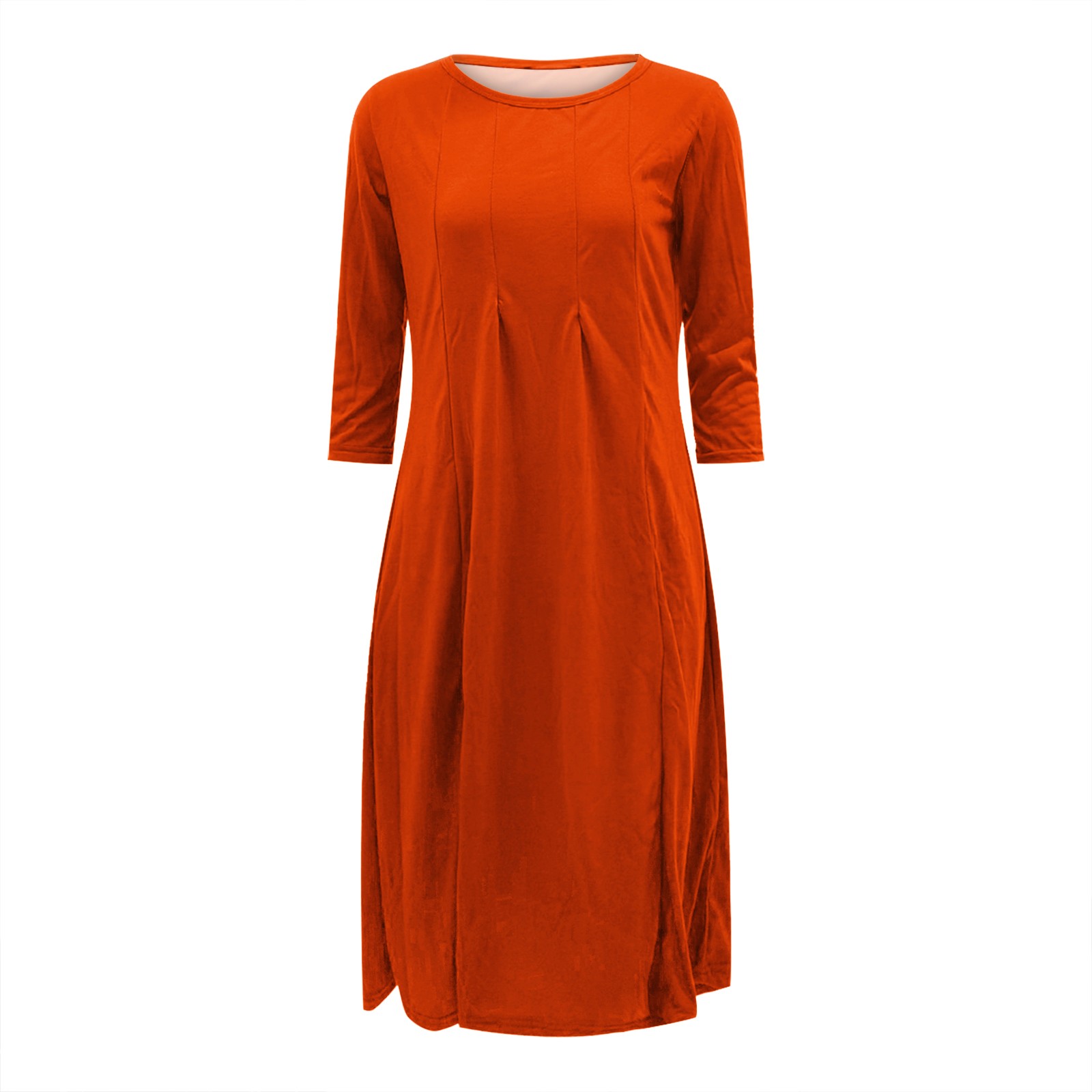 thumbnail image 2 of Vestido informal liso de mujer con cuello redondo, manga larga y largo hasta la pantorrilla - Corte holgado, material resistente, para uso diario/ocasionales, tallas M-XXXL, 2 of 6